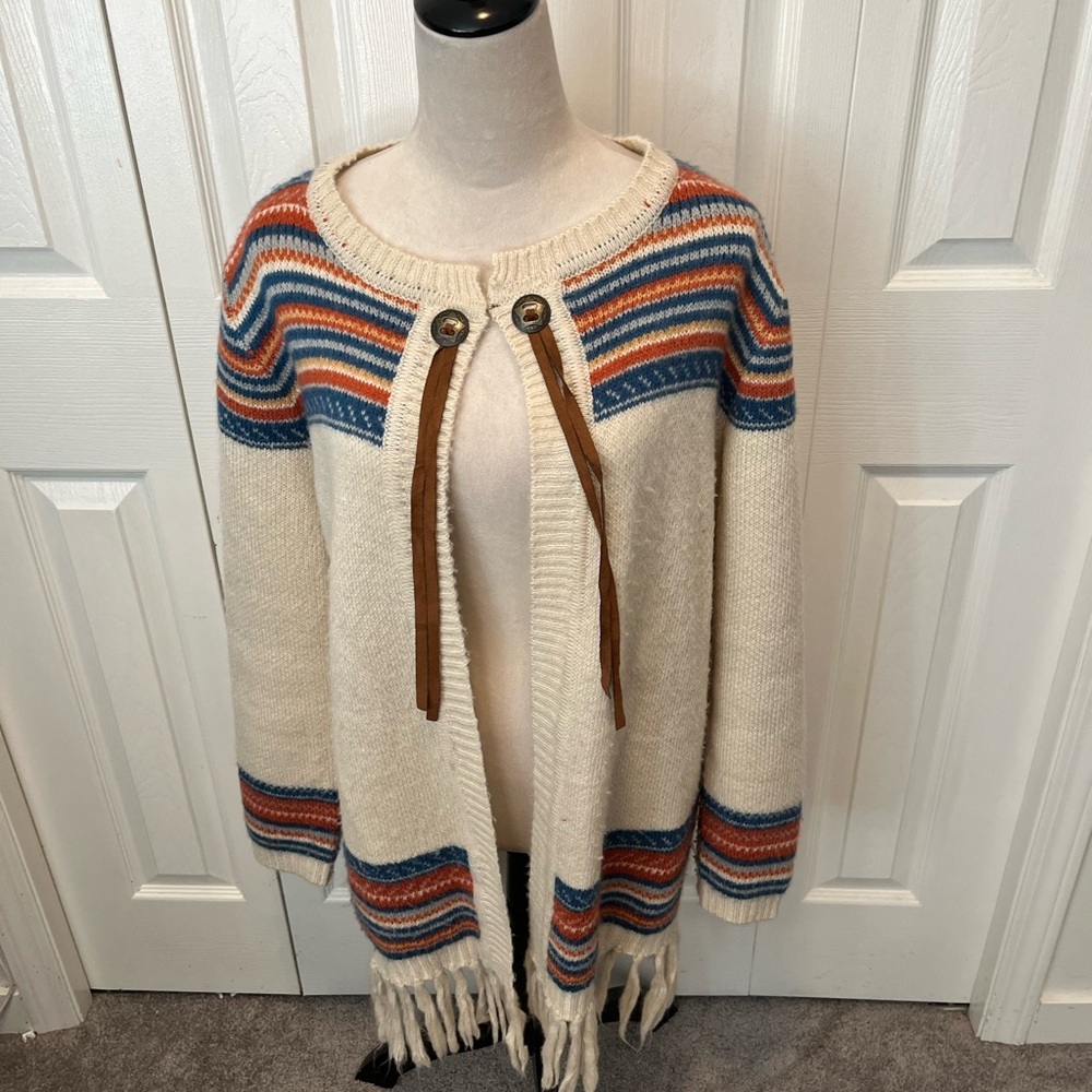 Wrangler Retro size L Striped Cream and Blue Women's Sweater
